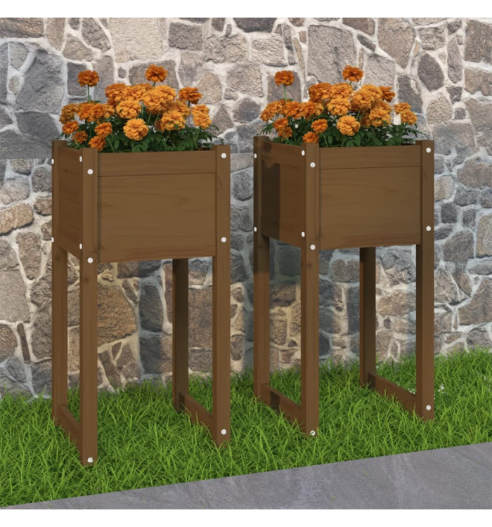 Jardinières 2 pcs Marron miel 40x40x81 cm Bois massif de pin | Mobilier & Déco