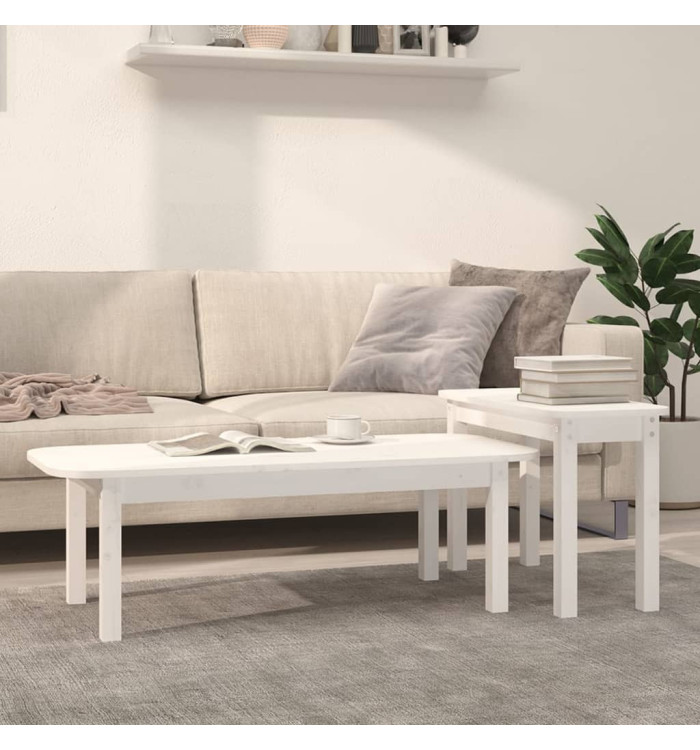 Ensemble de tables basses 2 pcs Blanc Bois massif de pin | Mobilier & Déco