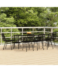 Ensemble à manger de jardin 9 pcs Noir Résine tressée | Mobilier & Déco