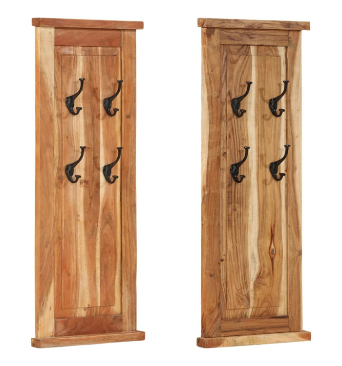 Porte-manteaux 2 pcs Bois massif d'acacia 38x100 cm | Mobilier & Déco