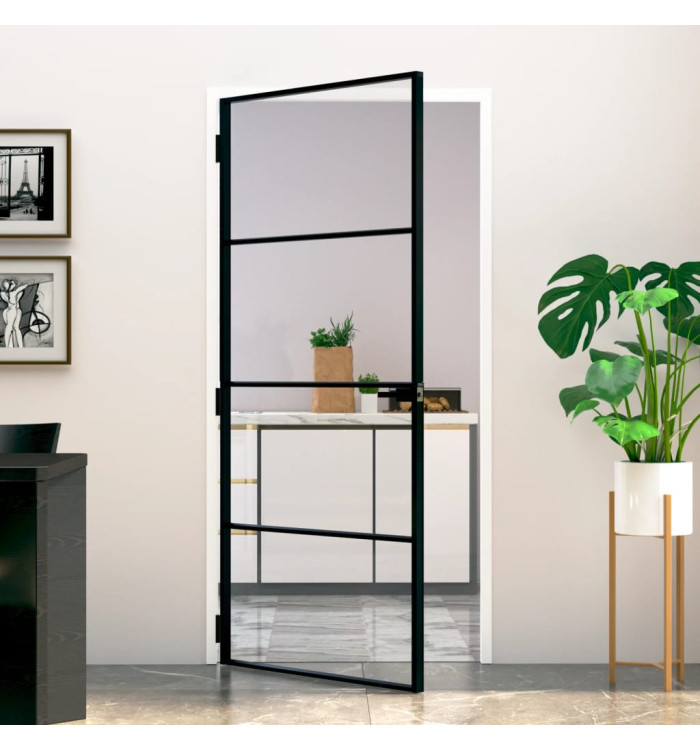 Porte d'intérieur Noir 93x201,5 cm Trempé verre aluminium fin | Mobilier & Déco