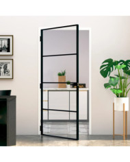 Porte d'intérieur Noir 93x201,5 cm Trempé verre aluminium fin | Mobilier & Déco