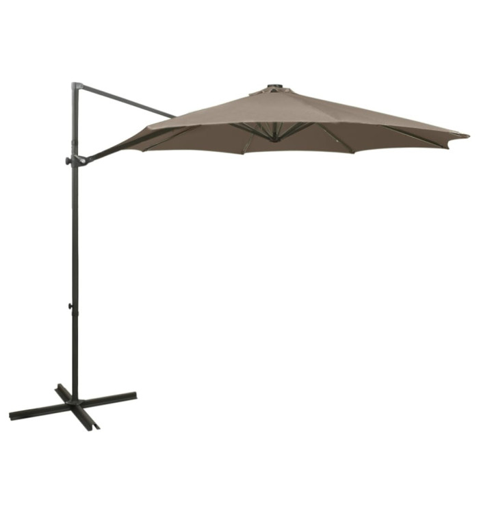 Parasol de jardin en porte-à-faux et mât et lumières LED taupe | Mobilier & Déco
