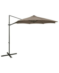 Parasol de jardin en porte-à-faux et mât et lumières LED taupe | Mobilier & Déco