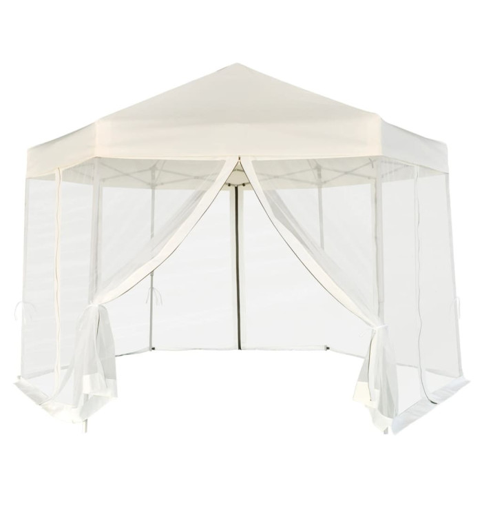 Chapiteau hexagonal et 6 parois latérales 3,6x3,1 m Blanc crème | Mobilier & Déco