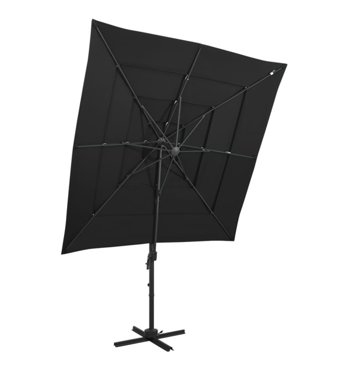 Parasol de jardin à 4 niveaux avec mât en aluminium noir | Mobilier & Déco