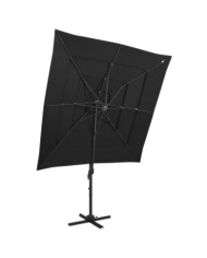Parasol de jardin à 4 niveaux avec mât en aluminium noir | Mobilier & Déco