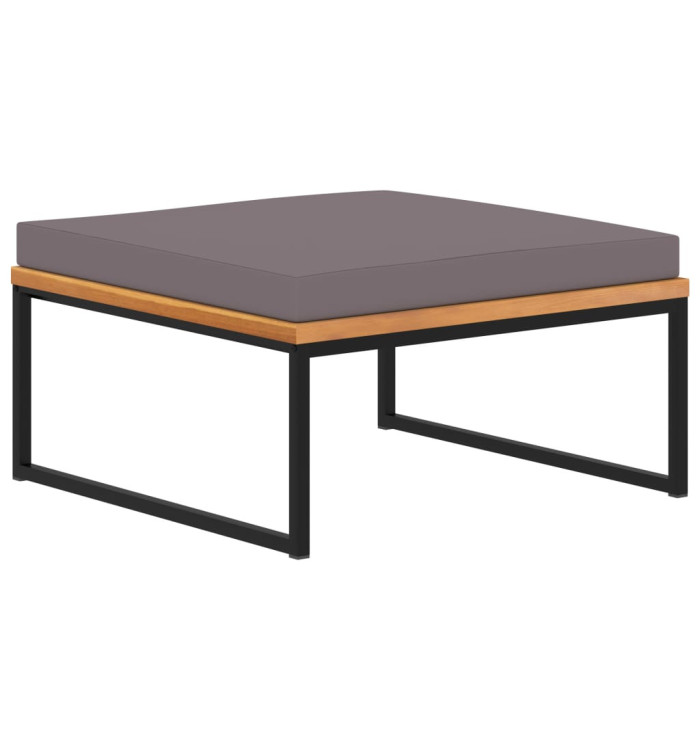 Repose-pied avec coussin 66x66x36 cm Bois d'acacia Gris foncé | Mobilier & Déco