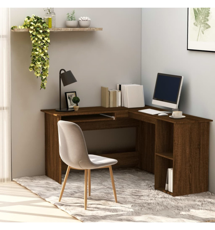 Bureau d'angle chêne marron 120x140x75 cm bois d'ingénierie | Mobilier & Déco