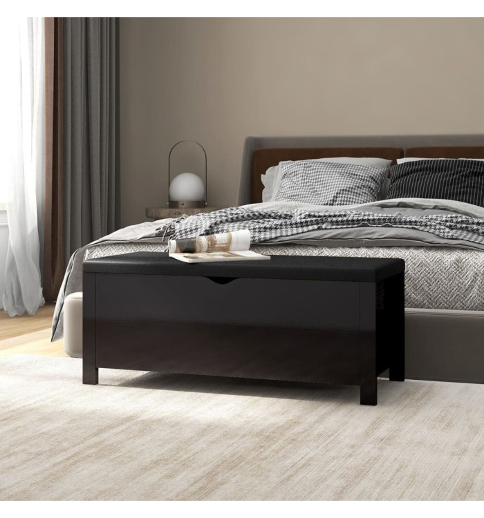 Boîte de rangement avec coussin Noir brillant Bois d'ingénierie | Mobilier & Déco