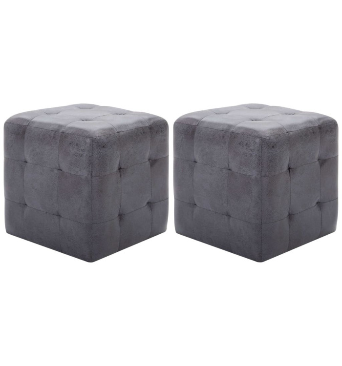 2 pcs Poufs Gris 30 x 30 x 30 cm Similicuir daim | Mobilier & Déco