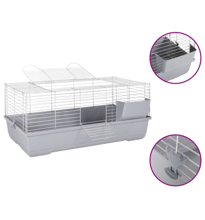 Cage pour petits animaux gris 100x53x46 cm PP et métal | Mobilier & Déco