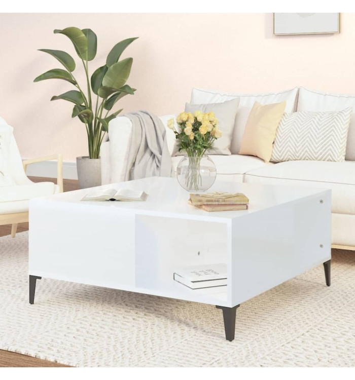 Table basse blanc brillant 80x80x36,5 cm bois d'ingénierie | Mobilier & Déco