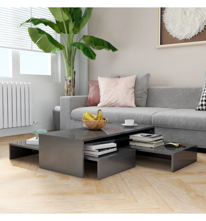 Ensemble de tables basses gigognes gris brillant 100x100x26,5cm | Mobilier & Déco