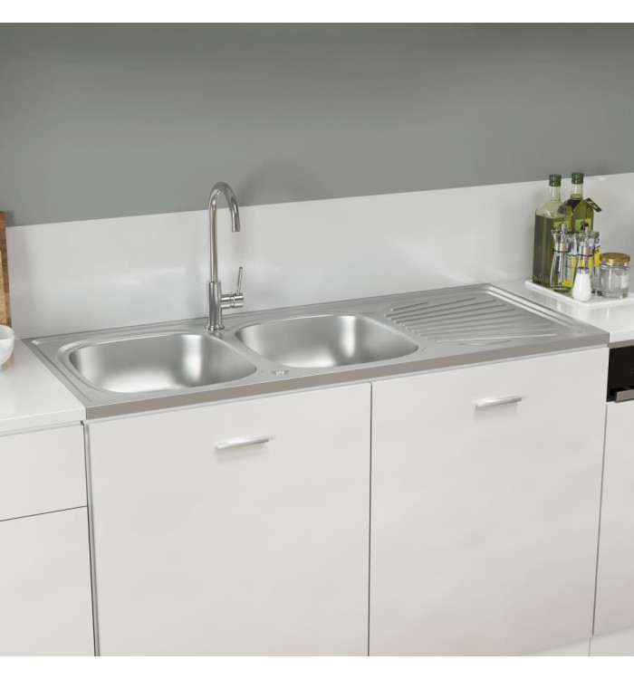 Évier de cuisine à double évier argenté 1200x500x155 mm inox | Mobilier & Déco