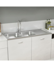 Évier de cuisine à double évier argenté 1200x500x155 mm inox | Mobilier & Déco