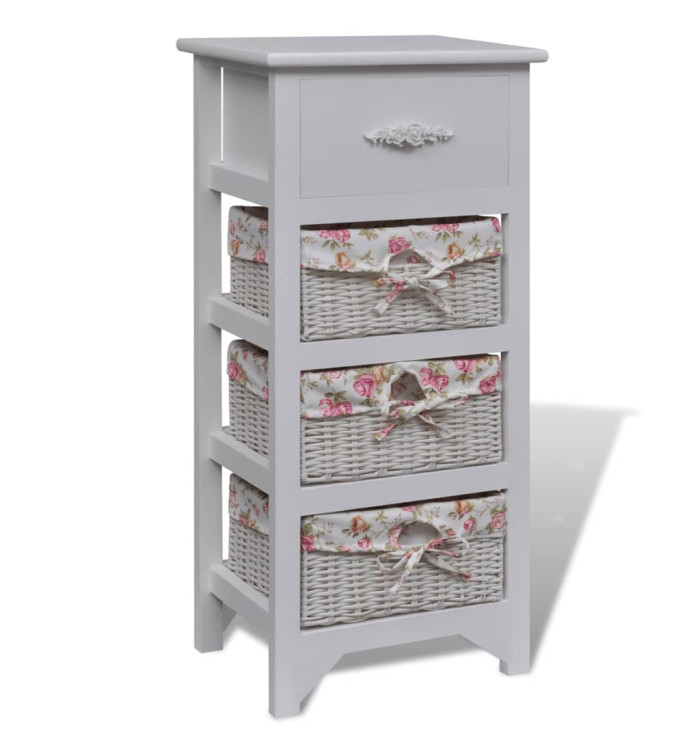 Armoire avec 1 tiroir et 3 paniers Blanc Bois de Paulownia | Mobilier & Déco