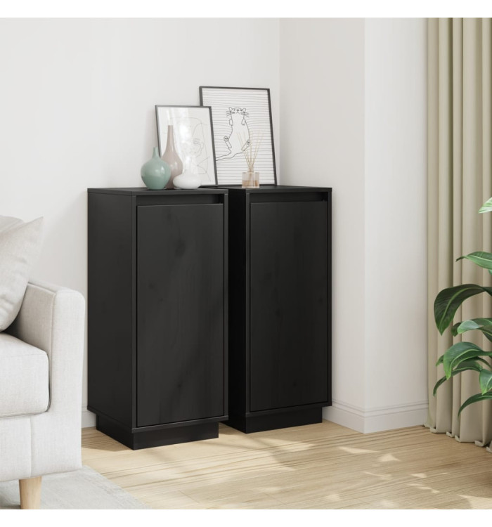 Buffets 2 pcs Noir 31,5x34x75 cm Bois massif de pin | Mobilier & Déco