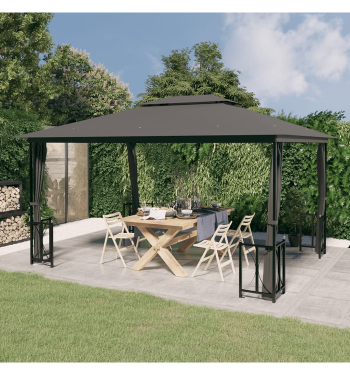 Tonnelle avec parois et toit double 3x4 m Anthracite | Mobilier & Déco