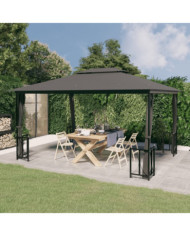 Tonnelle avec parois et toit double 3x4 m Anthracite | Mobilier & Déco