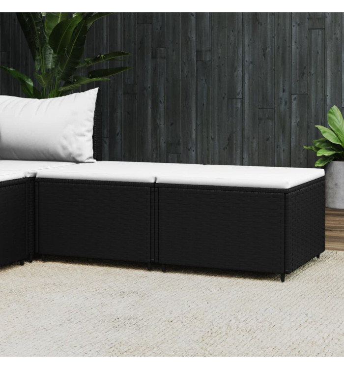 Repose-pieds de jardin et coussins lot de 2 noir résine tressée | Mobilier & Déco