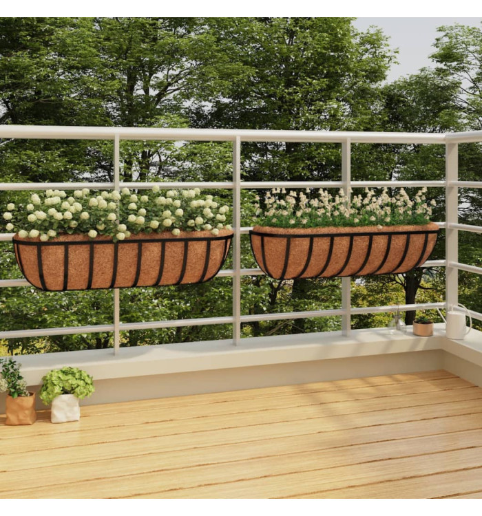 Jardinières murales 2 pcs en coco noir 76x21x16 cm acier | Mobilier & Déco