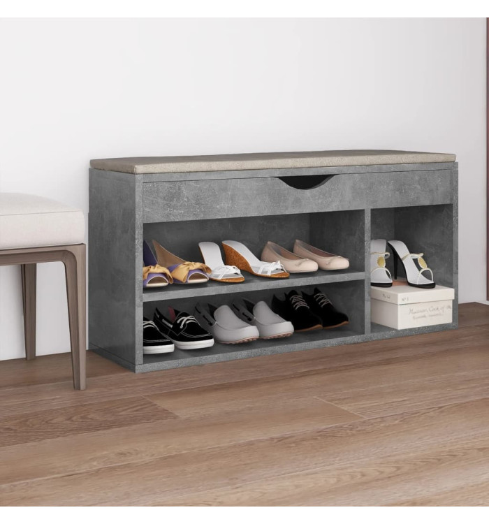 Banc à chaussures avec coussin Gris béton Bois d'ingénierie | Mobilier & Déco