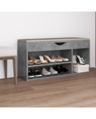 Banc à chaussures avec coussin Gris béton Bois d'ingénierie | Mobilier & Déco