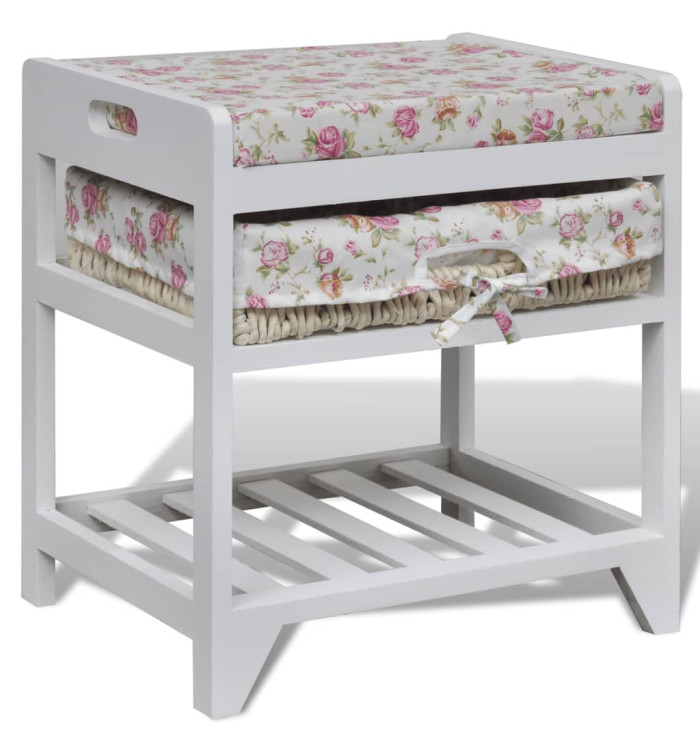 Banc de rangement avec étagère à chaussures et panier Paulownia | Mobilier & Déco