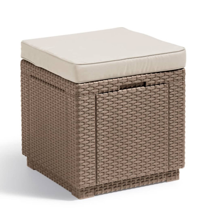 Keter Pouf de rangement Cube avec coussin Cappuccino | Mobilier & Déco