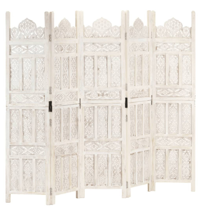 Cloison de séparation 5 panneaux Blanc 200x165 cm Bois manguier | Mobilier & Déco