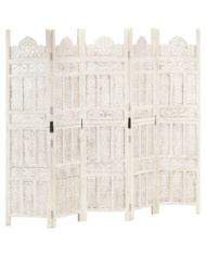 Cloison de séparation 5 panneaux Blanc 200x165 cm Bois manguier | Mobilier & Déco