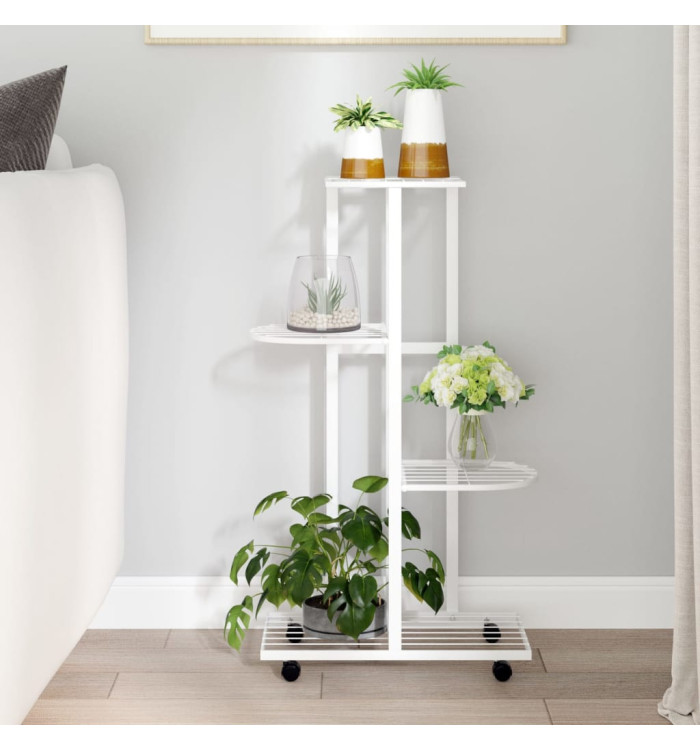 Jardinière à 4 niveaux avec roues 44x23x80 cm Blanc Fer | Mobilier & Déco