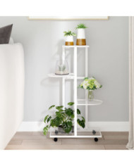 Jardinière à 4 niveaux avec roues 44x23x80 cm Blanc Fer | Mobilier & Déco