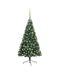 Demi-arbre de Noël artificiel pré-éclairé et boules vert 120 cm | Mobilier & Déco