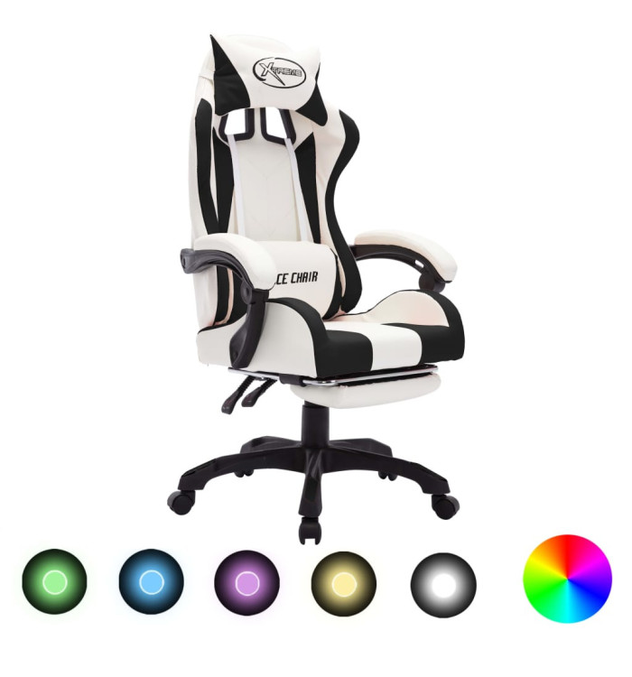 Fauteuil de jeux vidéo avec LED RVB Noir et blanc Similicuir | Mobilier & Déco