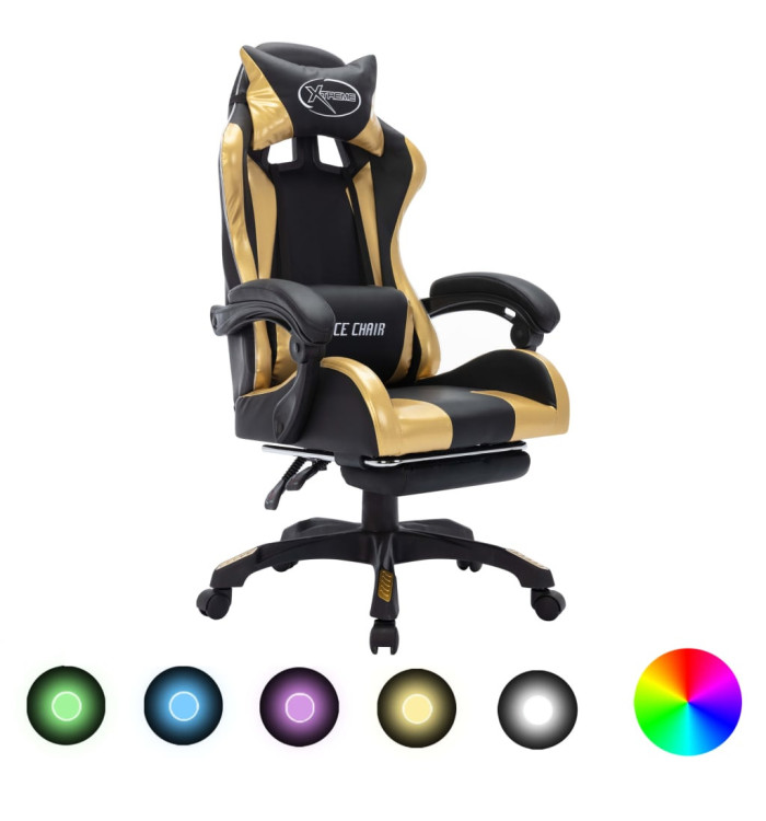 Fauteuil de jeux vidéo avec LED RVB Doré et noir Similicuir | Mobilier & Déco