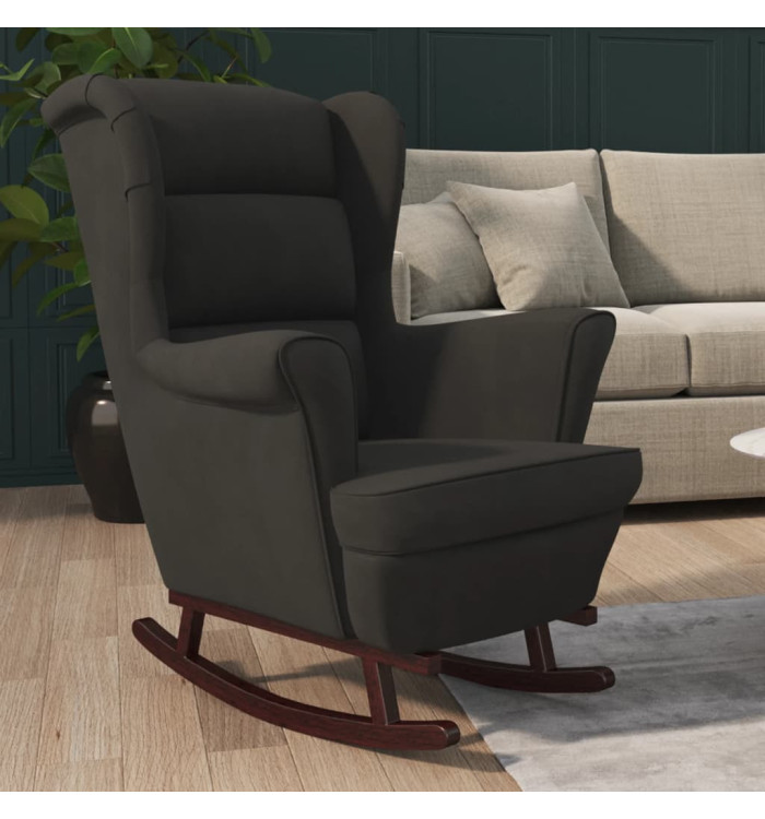 Fauteuil à bascule et pieds en bois massif d'hévéa Noir Velours | Mobilier & Déco
