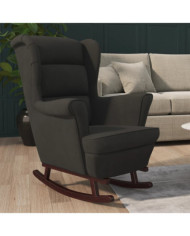 Fauteuil à bascule et pieds en bois massif d'hévéa Noir Velours | Mobilier & Déco