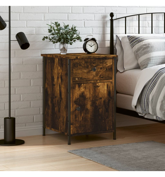 Table de chevet chêne fumé 40x42x60 cm bois d'ingénierie | Mobilier & Déco