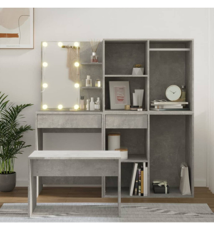 Ensemble de coiffeuse avec LED Gris béton Bois d'ingénierie | Mobilier & Déco