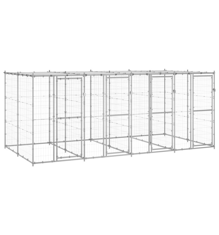 Chenil extérieur Acier galvanisé avec toit 9,68 m² | Mobilier & Déco