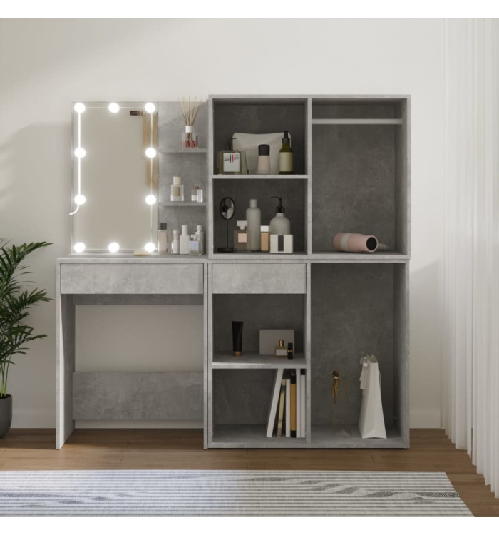 Coiffeuse à LED avec 2 armoires Gris béton Bois d'ingénierie | Mobilier & Déco