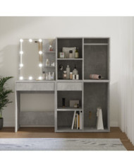 Coiffeuse à LED avec 2 armoires Gris béton Bois d'ingénierie | Mobilier & Déco