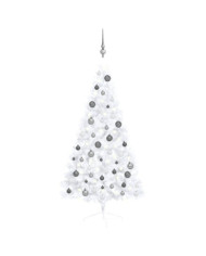 Demi-arbre de Noël artificiel pré-éclairé et boules blanc 150cm | Mobilier & Déco