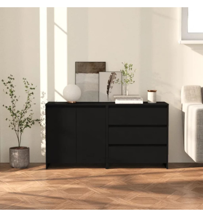 Buffets 2 pcs Noir Bois d'ingénierie | Mobilier & Déco