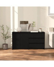 Buffets 2 pcs Noir Bois d'ingénierie | Mobilier & Déco