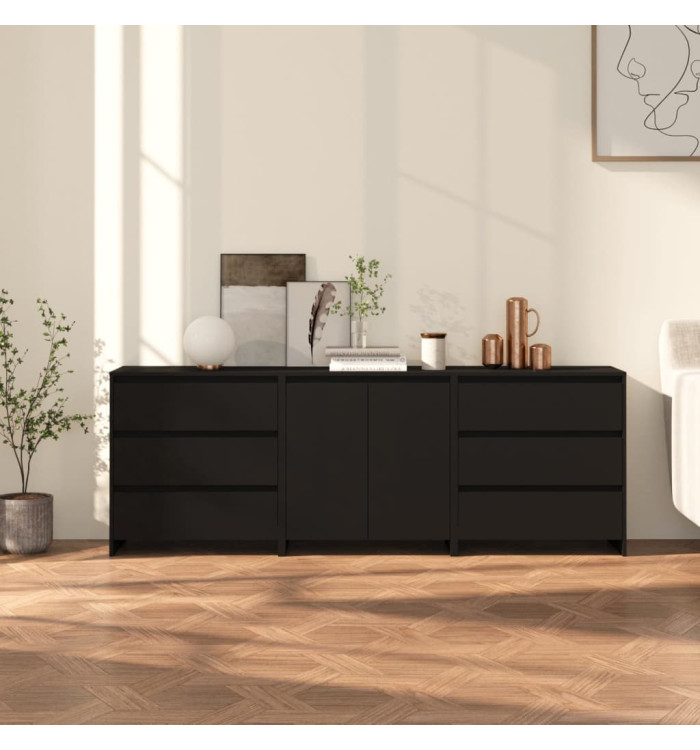 Buffets 3 pcs Noir Bois d'ingénierie | Mobilier & Déco