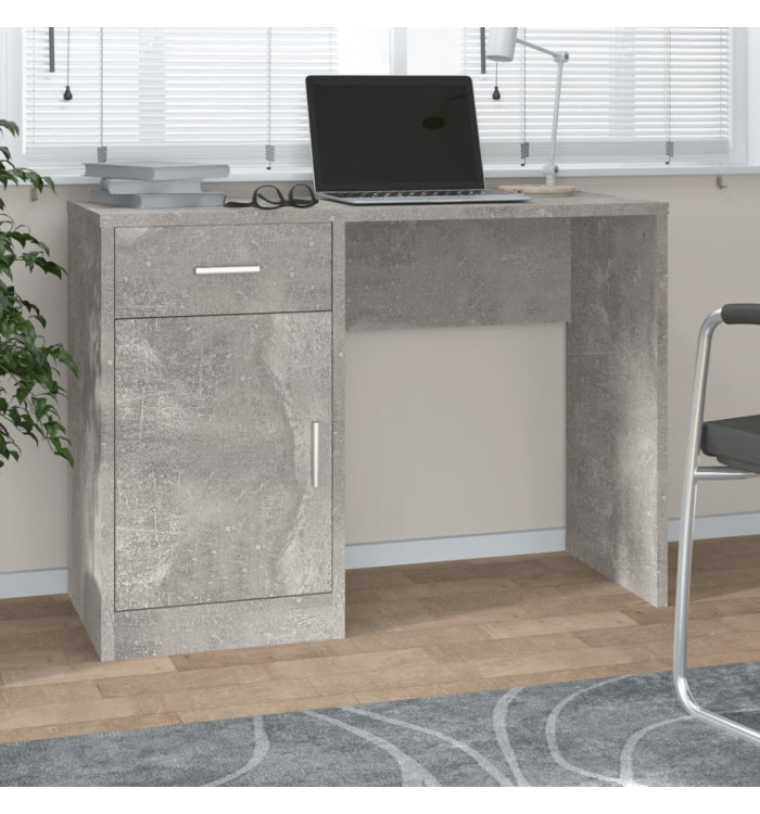 Bureau avec tiroir et armoire Gris béton 100x40x73 cm | Mobilier & Déco