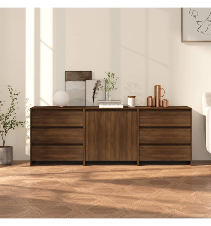 Buffets 3 pcs Chêne marron Bois d'ingénierie | Mobilier & Déco